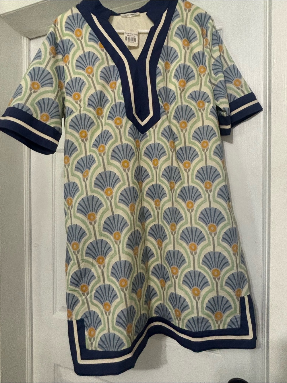 Blue Floral-Print Short Sleeve mini Dress